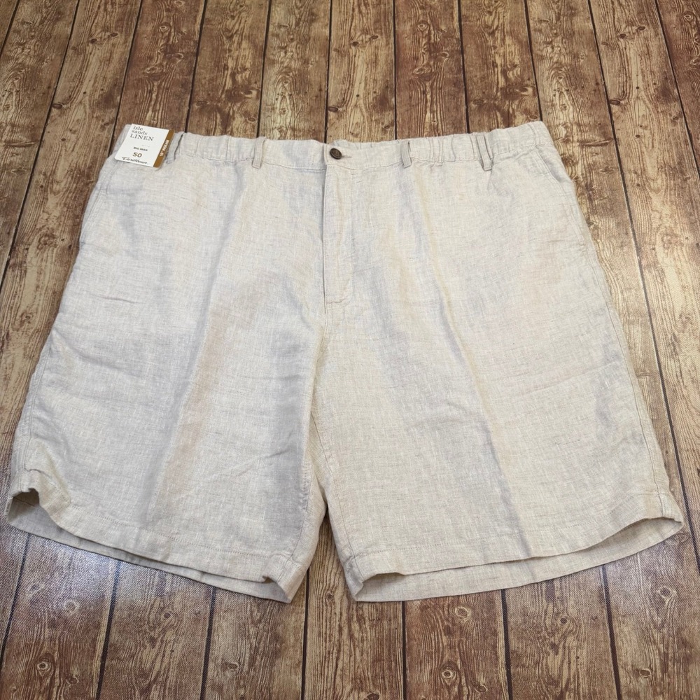 Caribbean Isle Sands Linen Shorts Mens Size 50 Beige Elastic Waist Pockets NWT